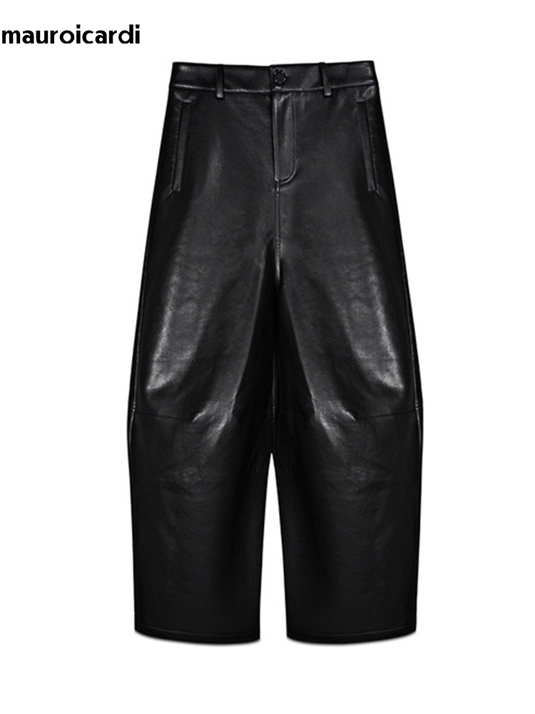 Leather Work Pants - Pantalon large en cuir PU noir