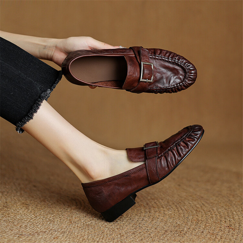 Leather Work Heels - Escarpins en cuir véritable pour femmes,