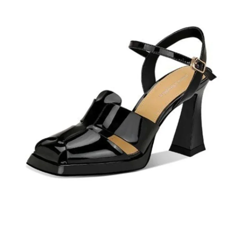 Leather Work Heels - Sandales à talons hauts pour femmes,