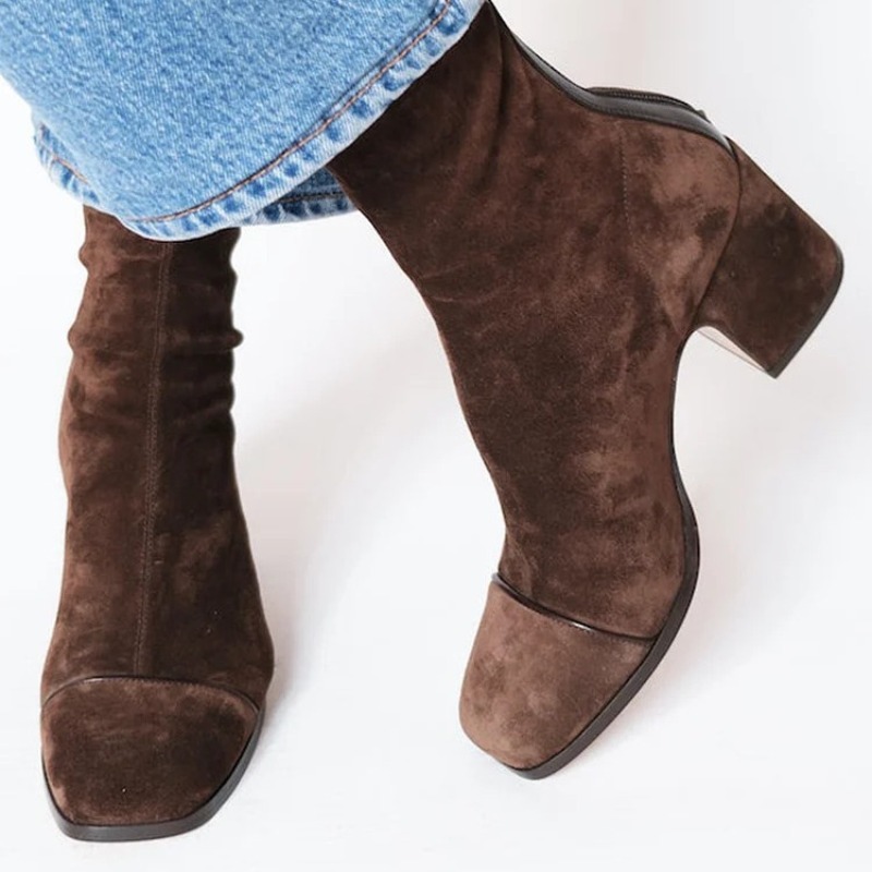 Leather Work Heels - Bottes en cuir suédé pour femmes,