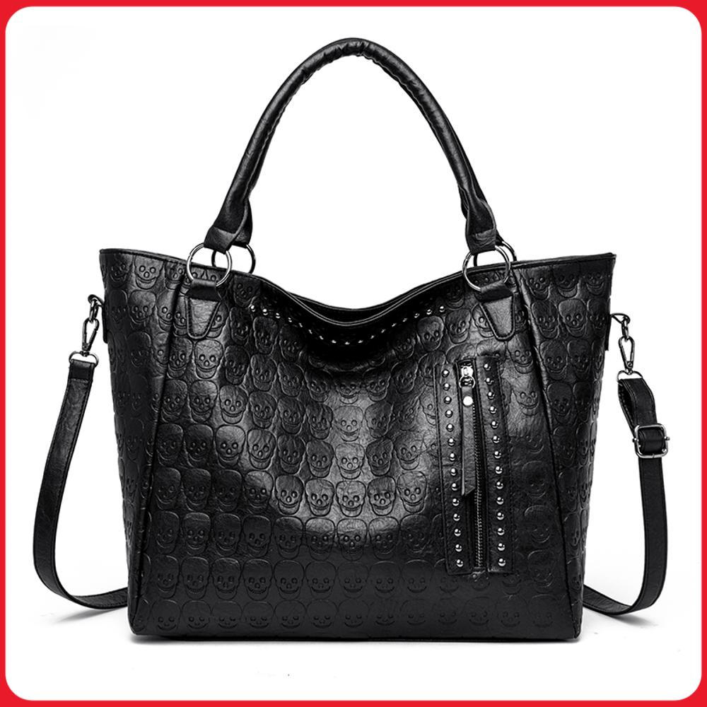 Leather Work Handbags - Sac bandoulière Punk Skull en cuir