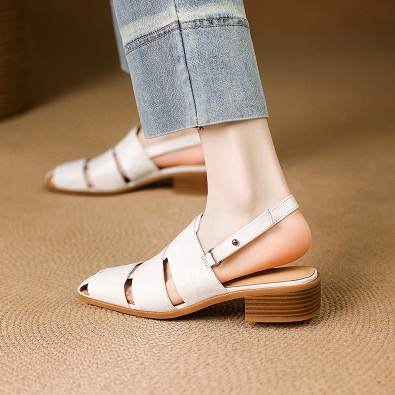 Sandales d'été en cuir véritab - Leather Work Heels avis et prix
