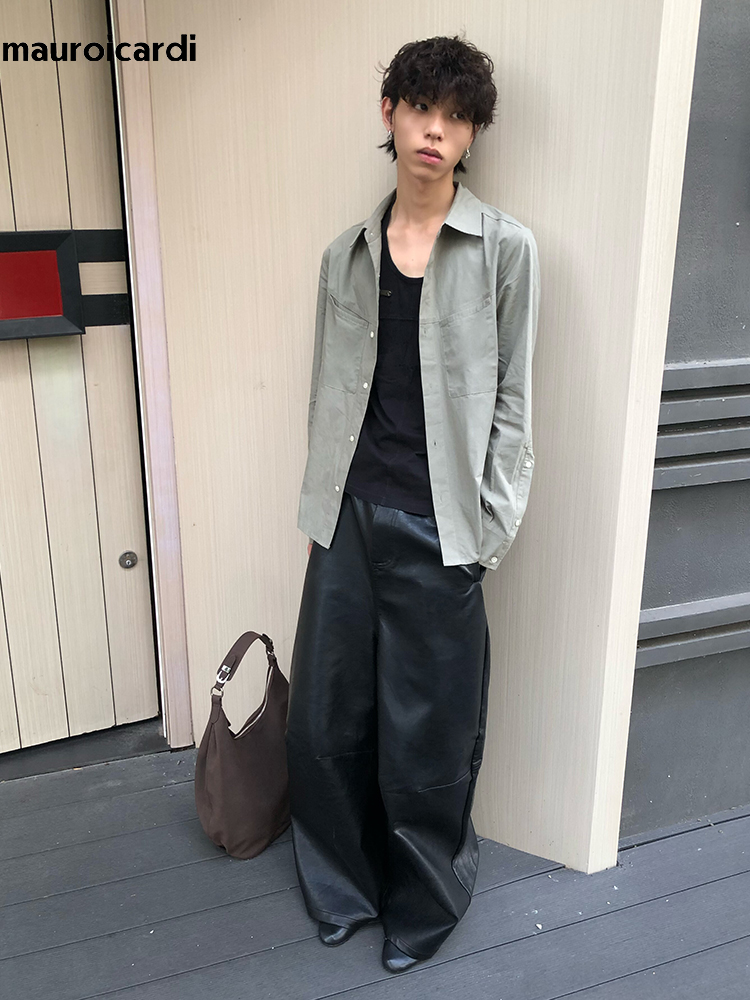 Pantalon large en cuir PU noir - Leather Work Pants avis et prix