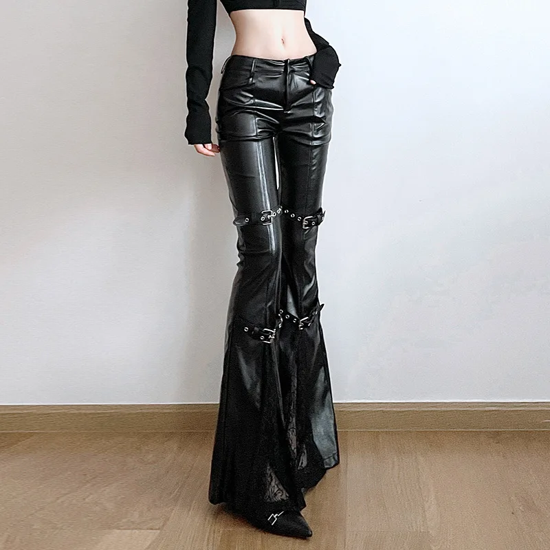 Pantalon évasé en cuir PU pour - Leather Work Pants avis et prix