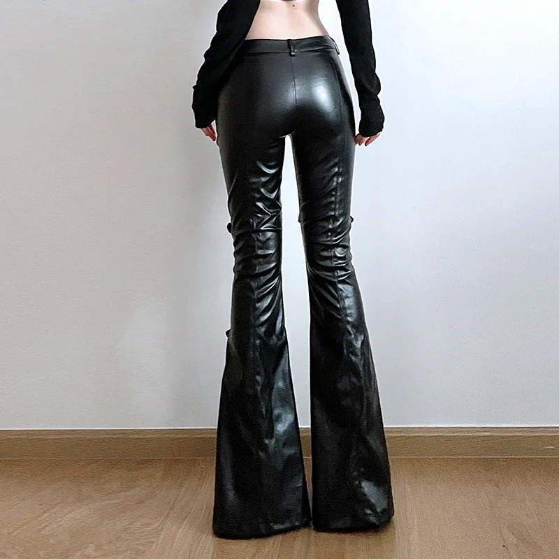 Pantalon évasé en cuir PU pour - Leather Work Pants avis et prix