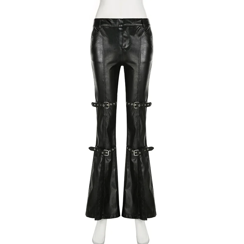 Pantalon évasé en cuir PU pour - Leather Work Pants avis et prix